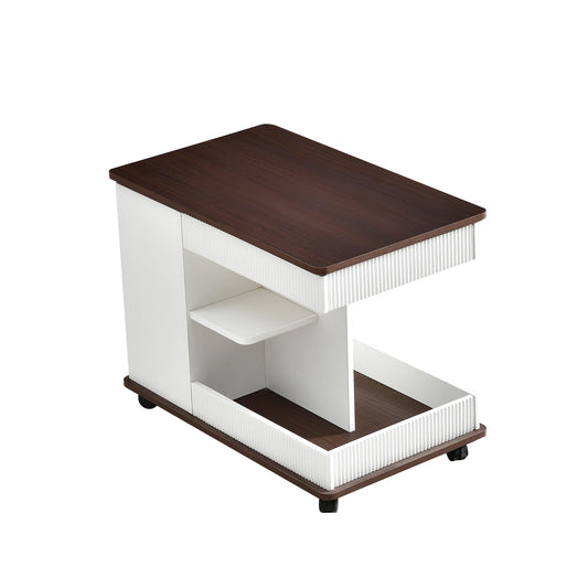 Adjustable End Table With Wheels, 360°Rotating Top And Storage Space