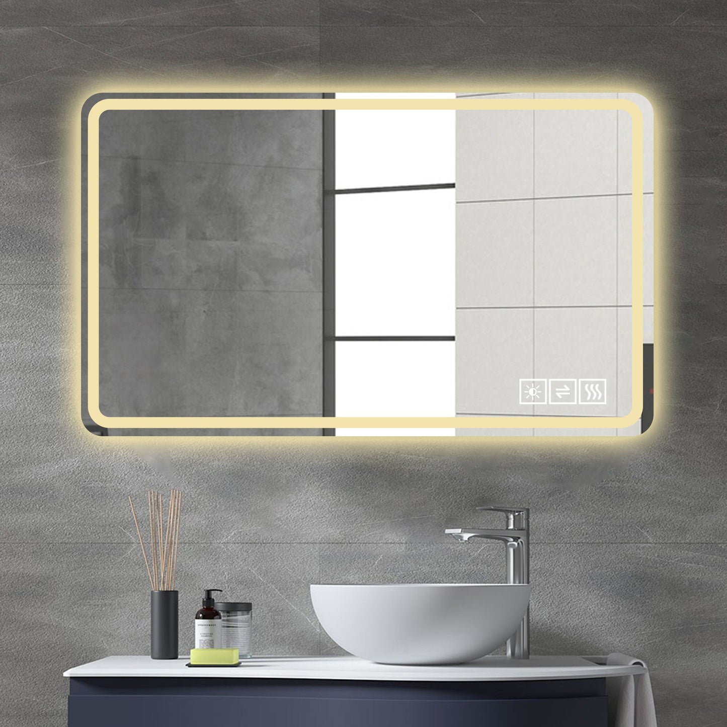 LED Bathroom Mirror Vanity Mirrors With Front Lights Wall Mounted Anti-Fog Frameless Make Up Mirror With Light Copper Free Silver Mirror Horizontal Or Vertical - Silver