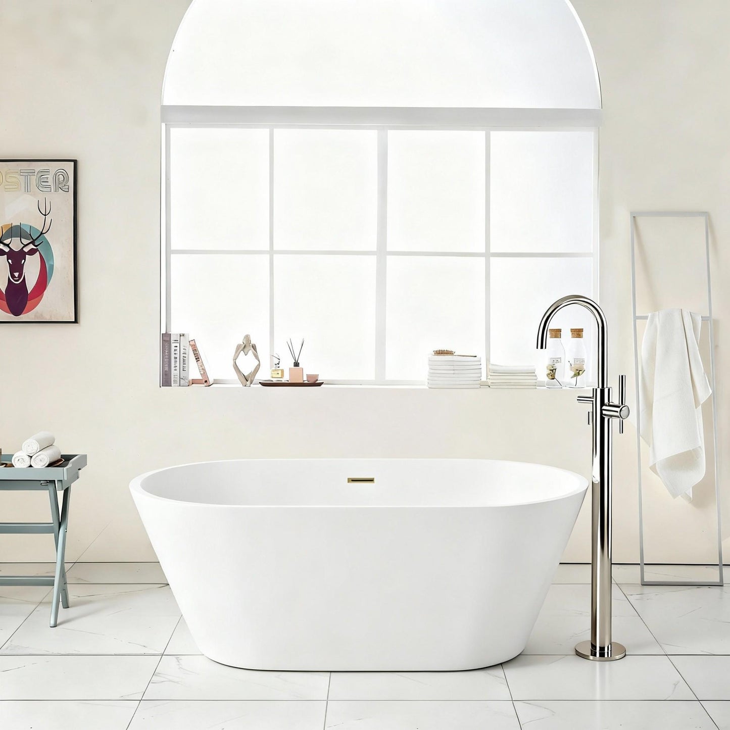Gloss Freestanding Bathtub With Overflow And Pop Up Drain, Stand Alone Soaking Tub - Glossy White