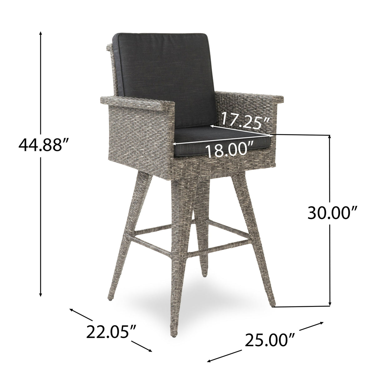 Outdoor Rattan Swivel Barstool With Water Resistant Cushion - Black / Gray