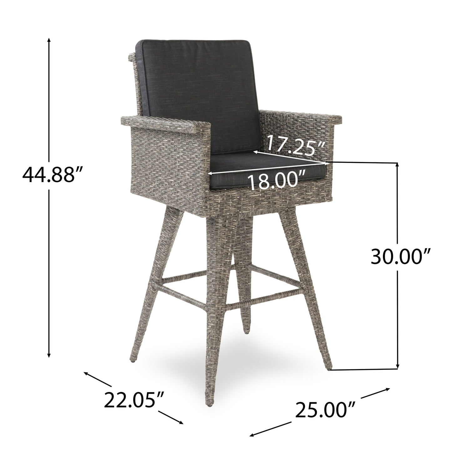 Outdoor Rattan Swivel Barstool With Water Resistant Cushion - Mixed Black / Dark Gray
