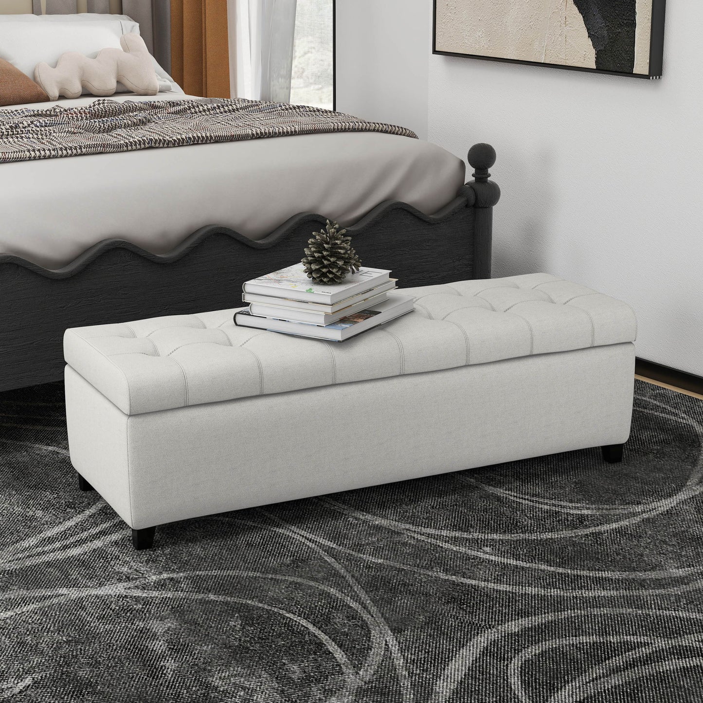 Upholstered Storage Ottoman Bench, Foot Rest For Bedroom