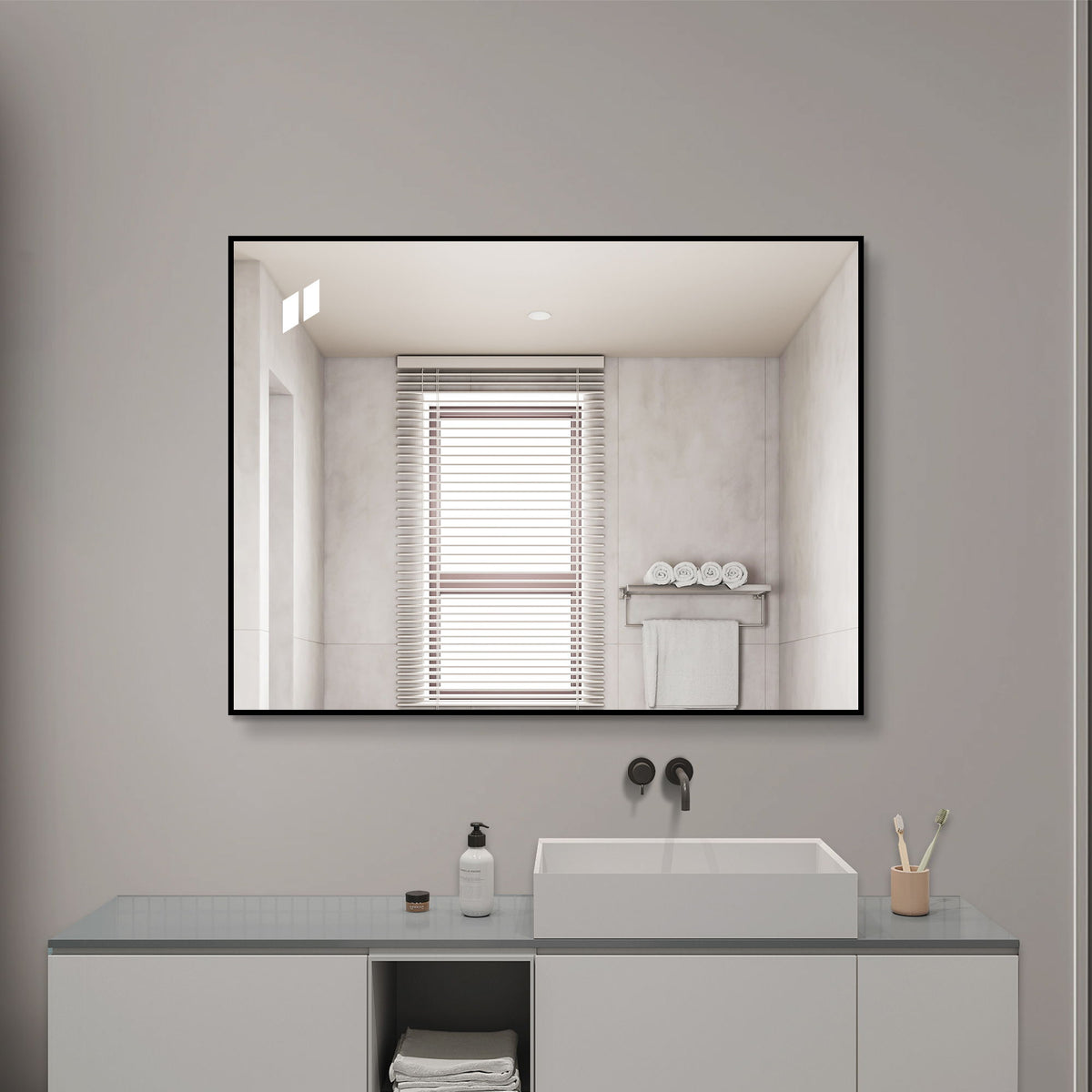 Rectangular Framed Bathroom Wall Mirror, Horizontal Or Vertical Mount