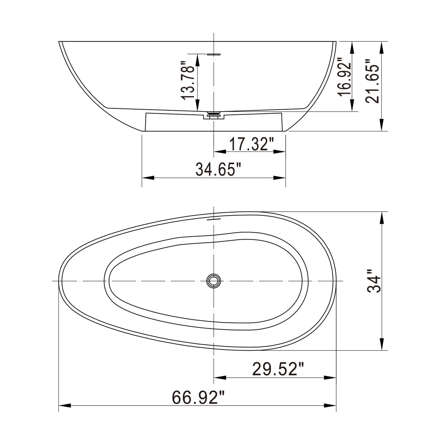 Solid Surface Freestanding Soaking Bathtub For Bathroom
