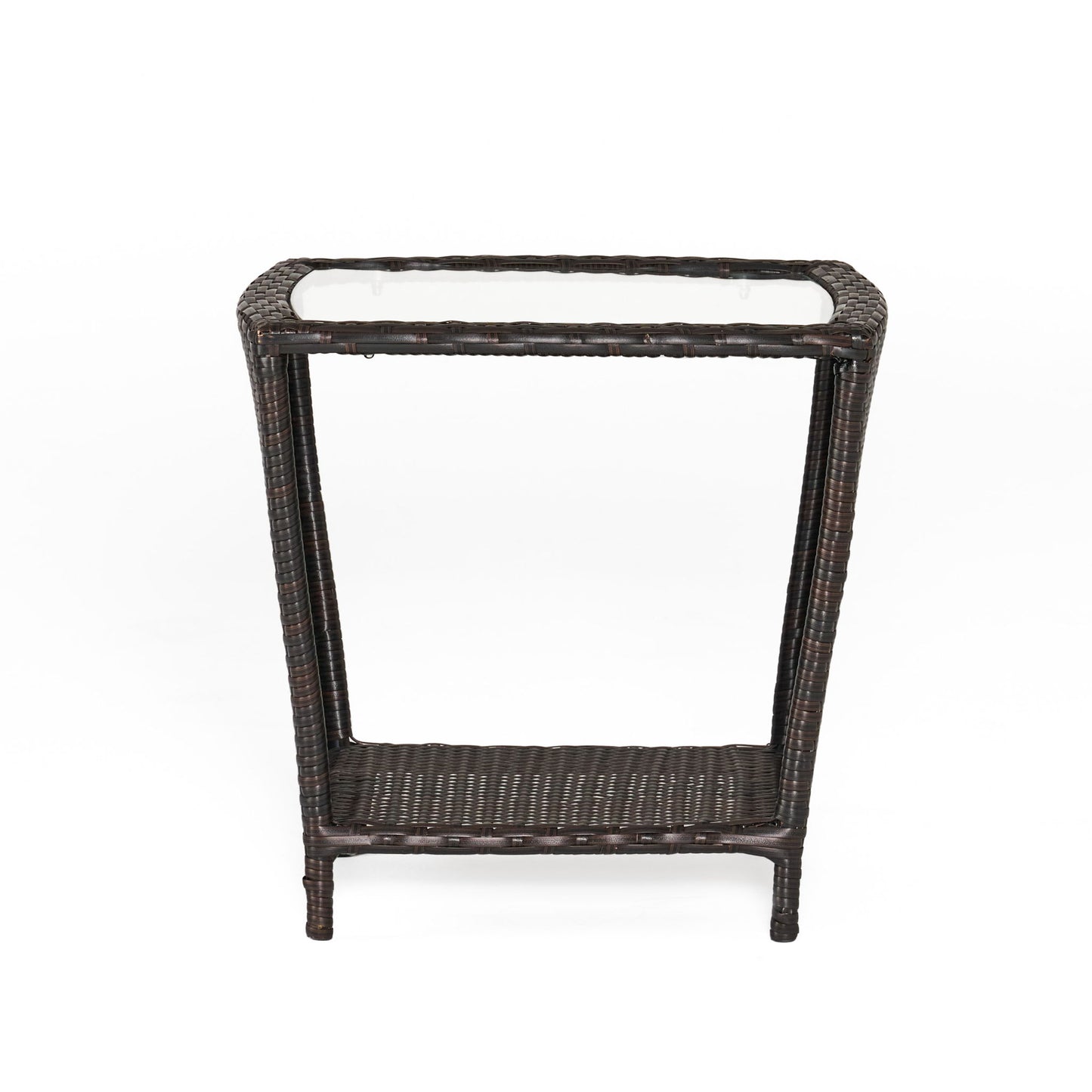 Trenton - Outdoor Side Table With Glass Top - Brown Rattan