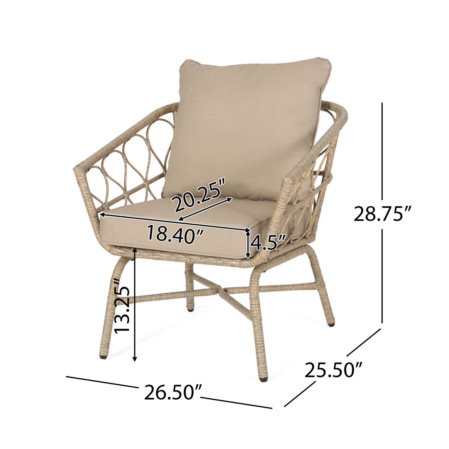 Bruce - Outdoor Club Chair Set With Water Resistant Cushions Rattan And Iron - Brown