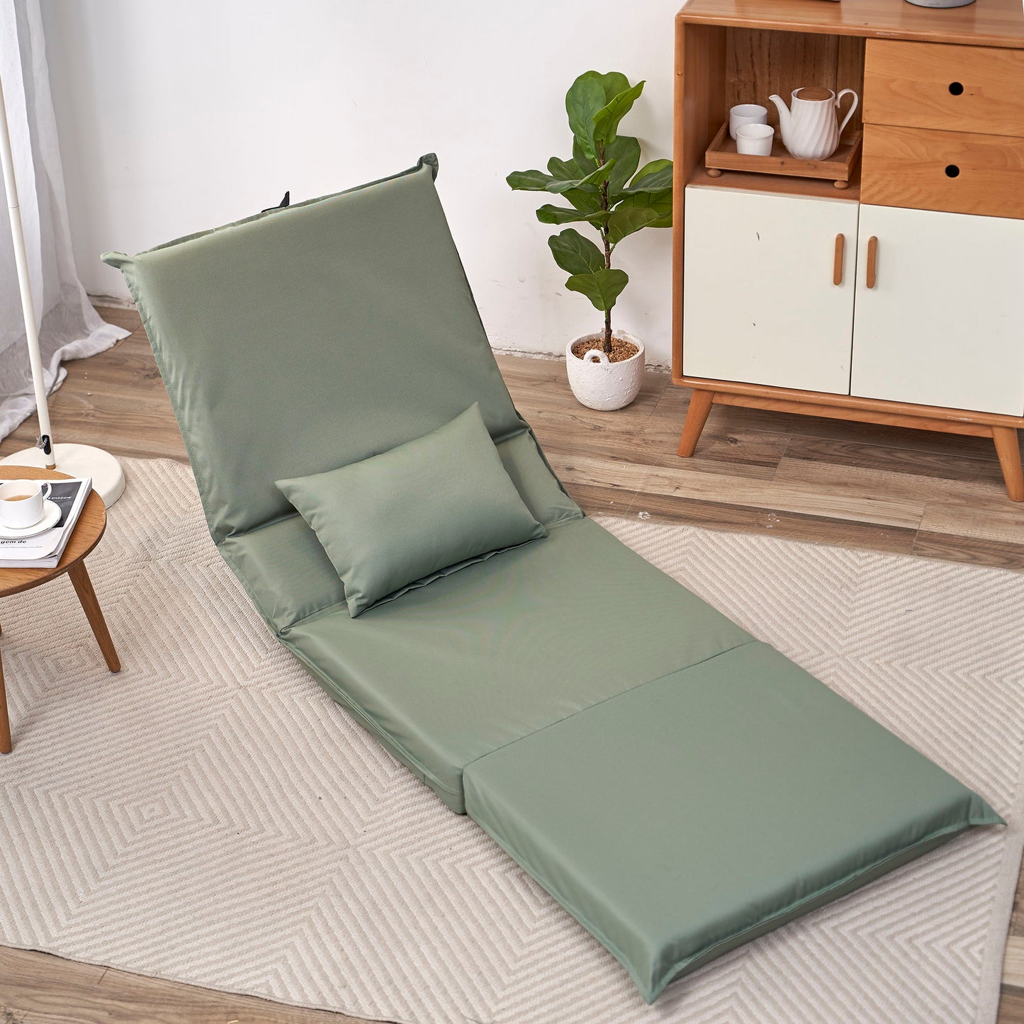 Foldable Portable Camping Chair With Carry Bag 14 Position Adjustable Recliner For Adults Cotton & Metal Frame For Outdoor Travel, Picnic, Or BBQ - Light Green