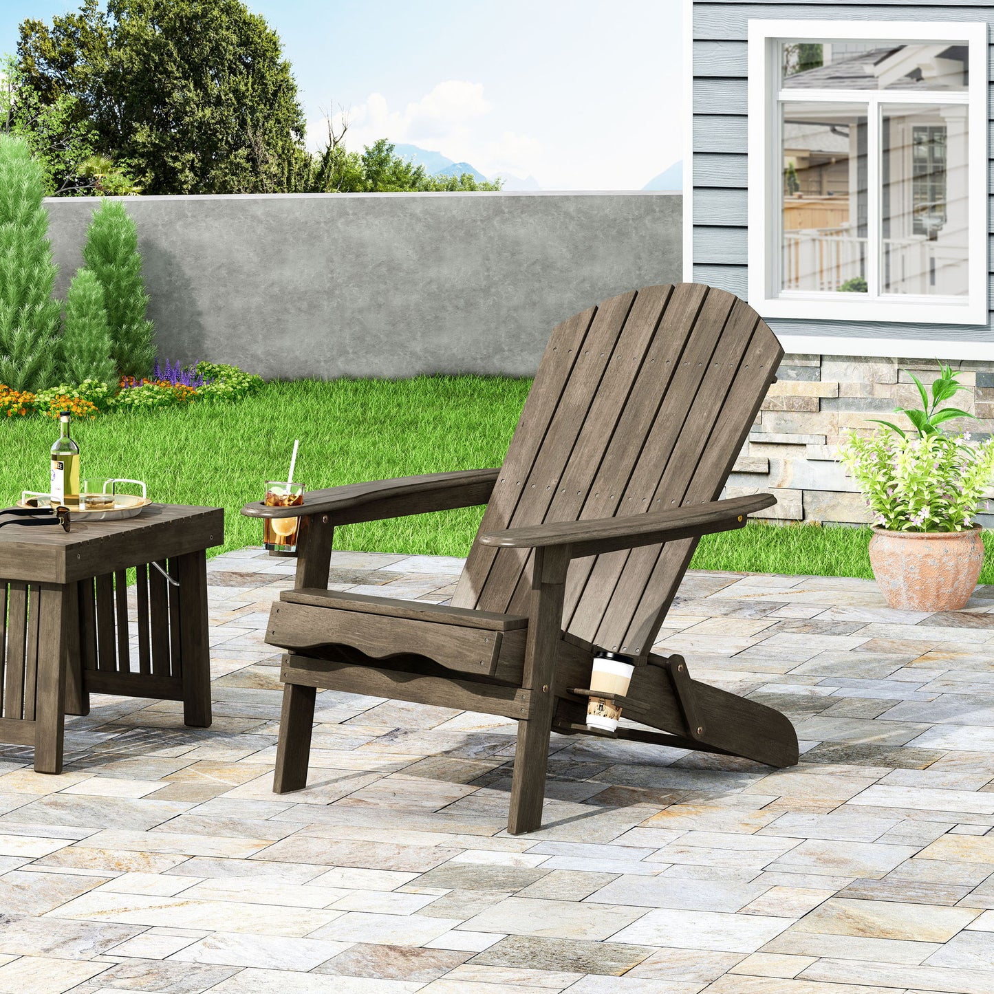 Zenithia - Outdoor Foldable Adirondack Chair With 2 Cup Holders