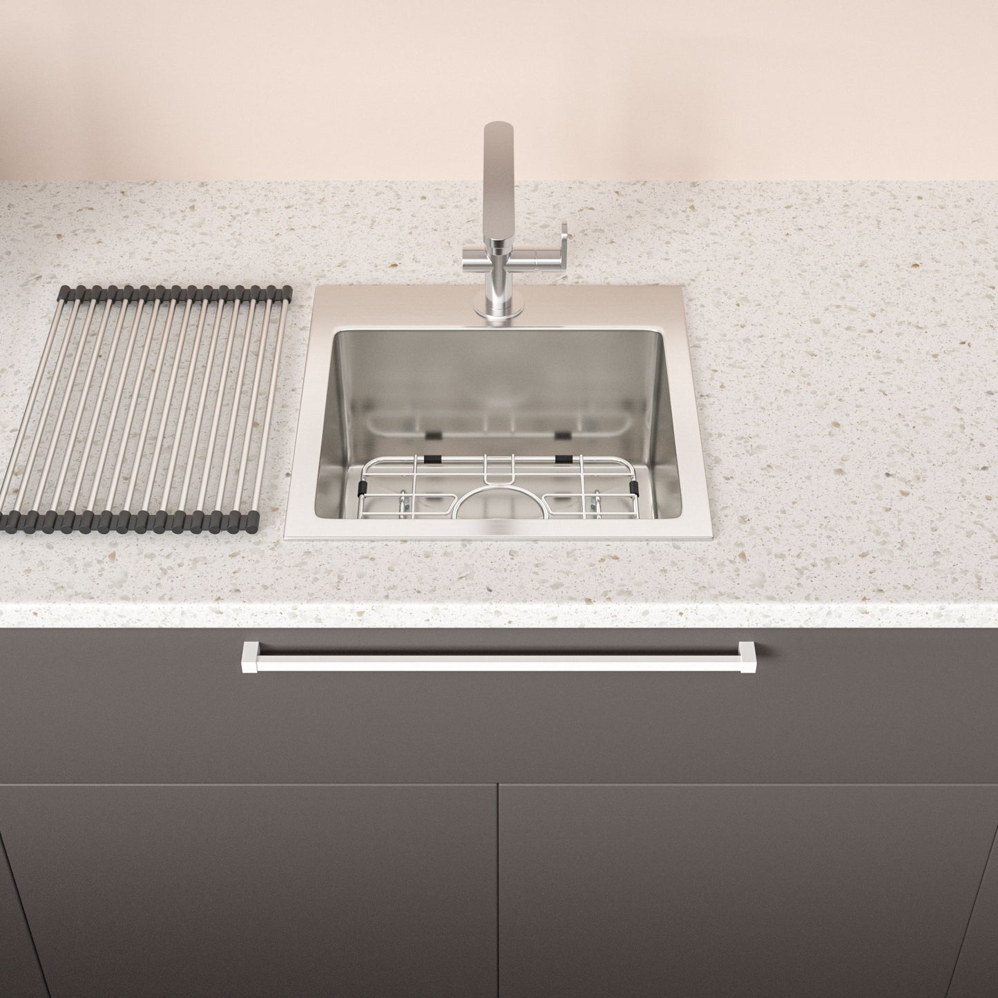 Stainless Steel Drop In Kitchen Sink 15" Topmount 16 Gauge - Brushed Nickel