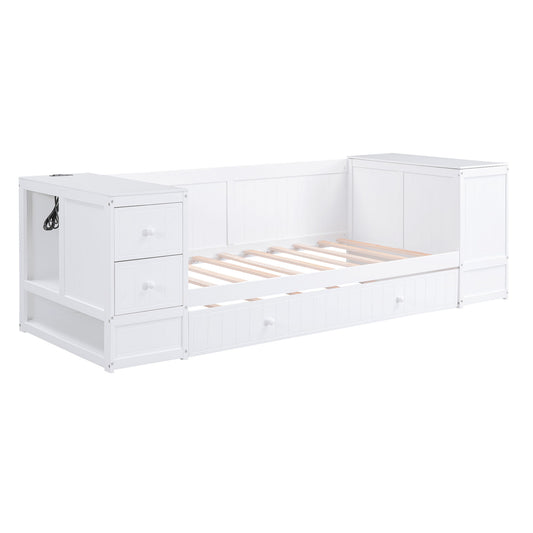 Daybed With Storage Arms, Trundle And Charging Station