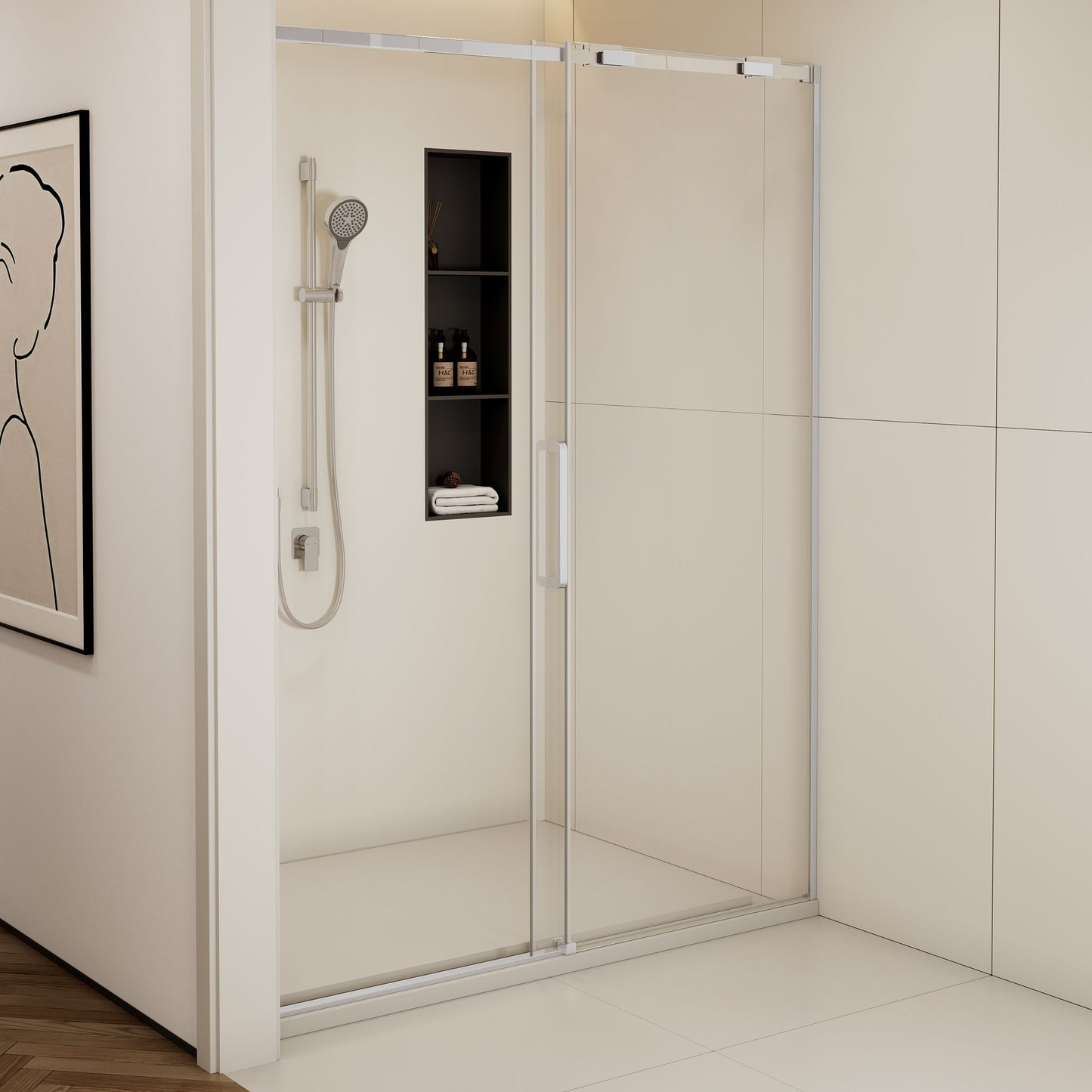 Semi-Frame Single Sliding Shower Door With Clear Tempered Glass
