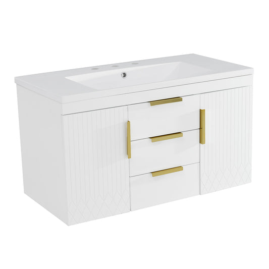 Wall Mounted Bathroom Vanity With Sink, Floating Storage Cabinet With 2 Drawers