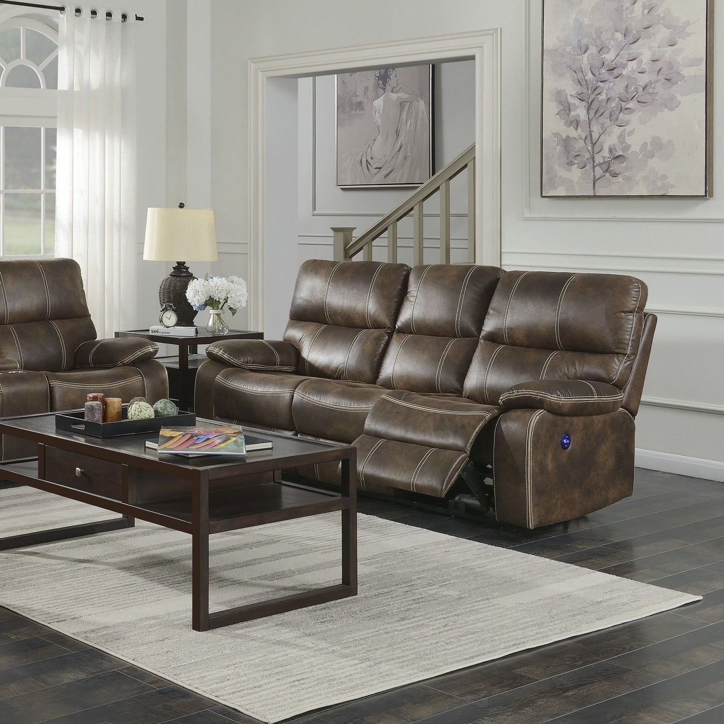 Reclining Sofa With USB Charging, Pocket Coil Seating, And Hidden Storage - Brown