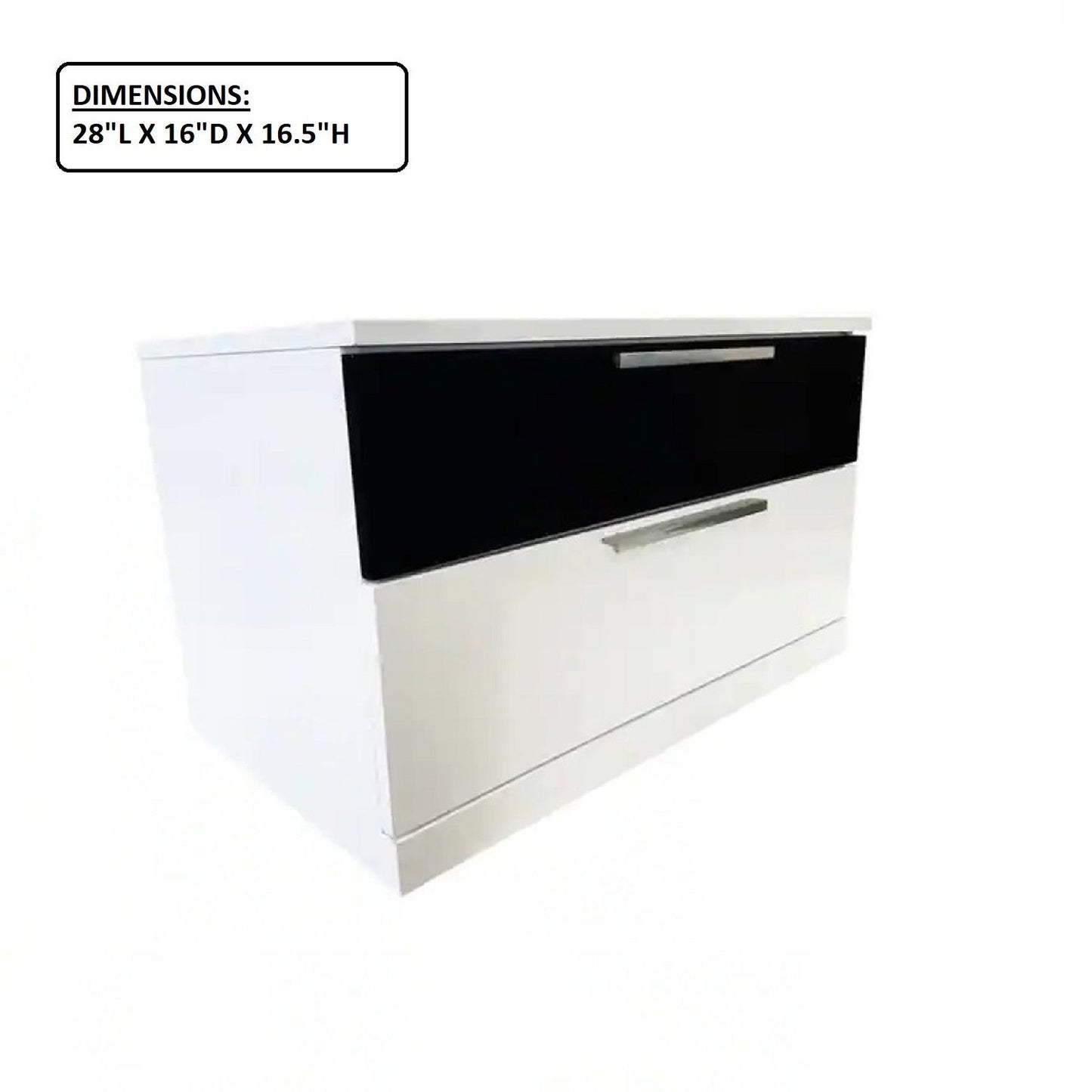 2 Drawer Nightstand, Bedside Table - White / Black