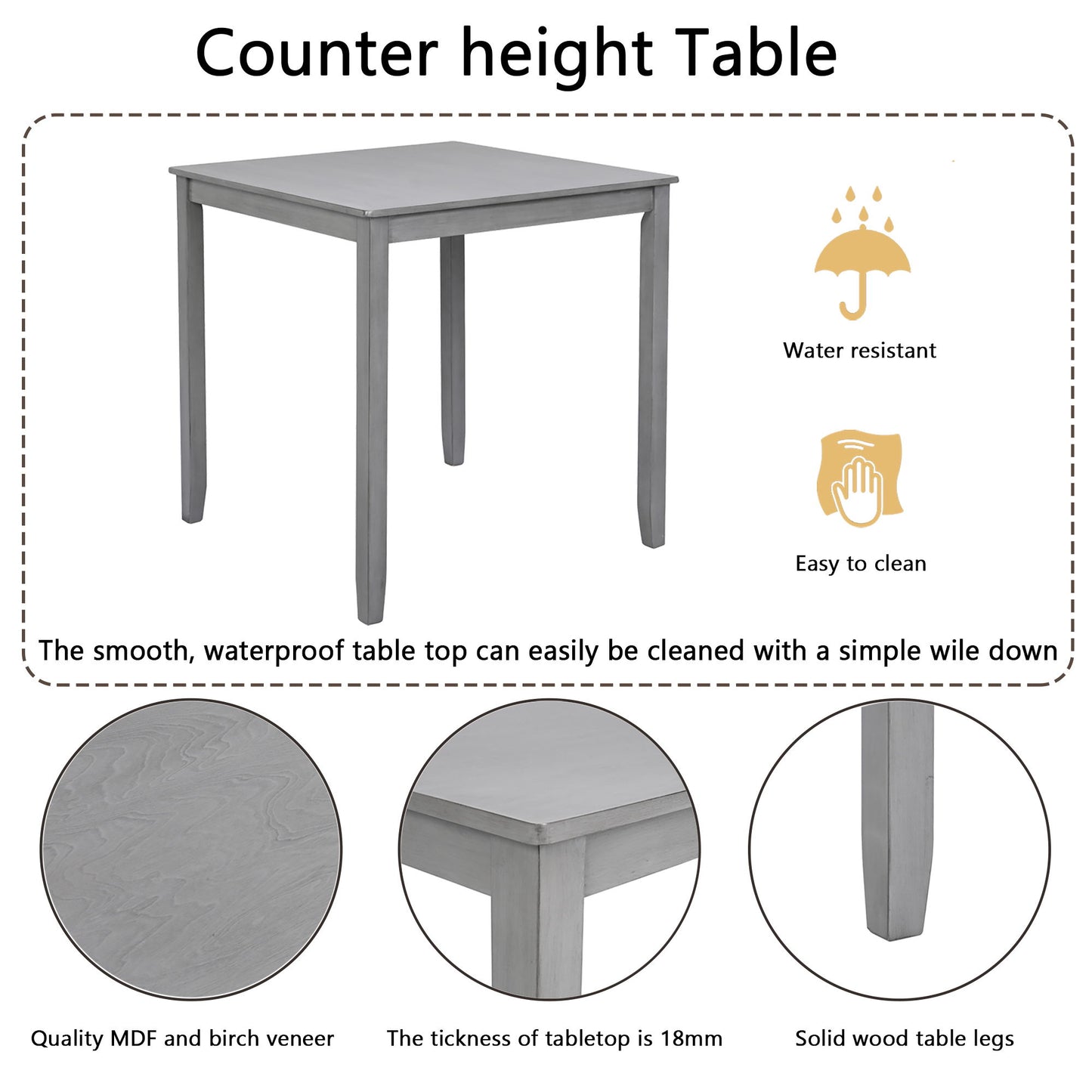 5 Piece Dining Table Set, Wooden Dining Square Table Set For 4