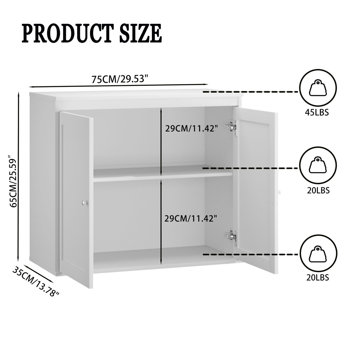 Kitchen Storage Cabinet With Double Doors, Adjustable Shelves, Sideboard Buffet For Dining Room - White