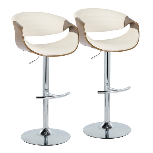 Symphony - Mid Century Modern Adjustable Barstool With Swivel & Rounded T Footrest (Set of 2)