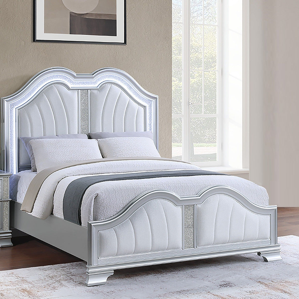 Eastern King Size Bed Built In USB LED Lighting - Silver