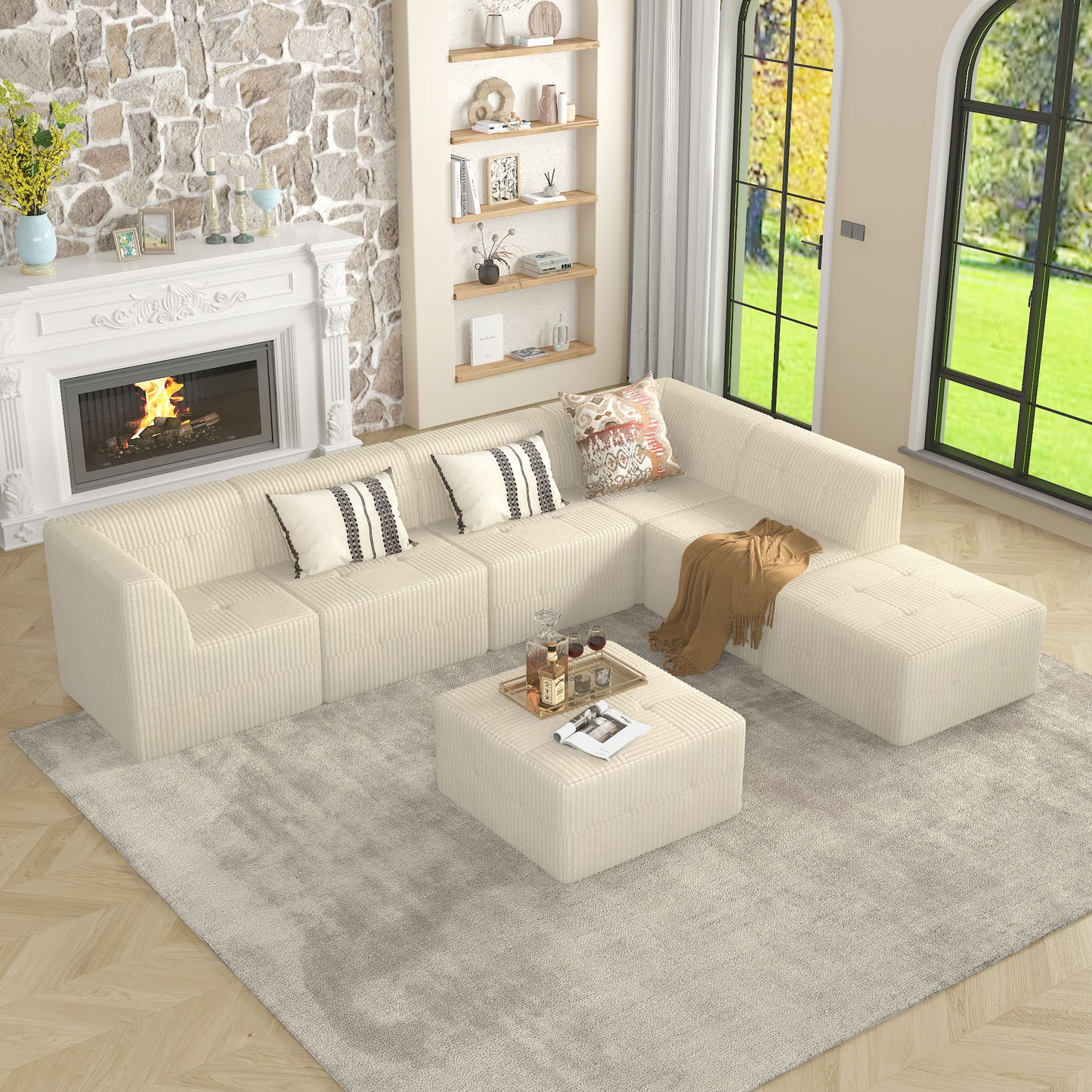 Modern Minimalist Corduroy Corner Sofa Sleeper