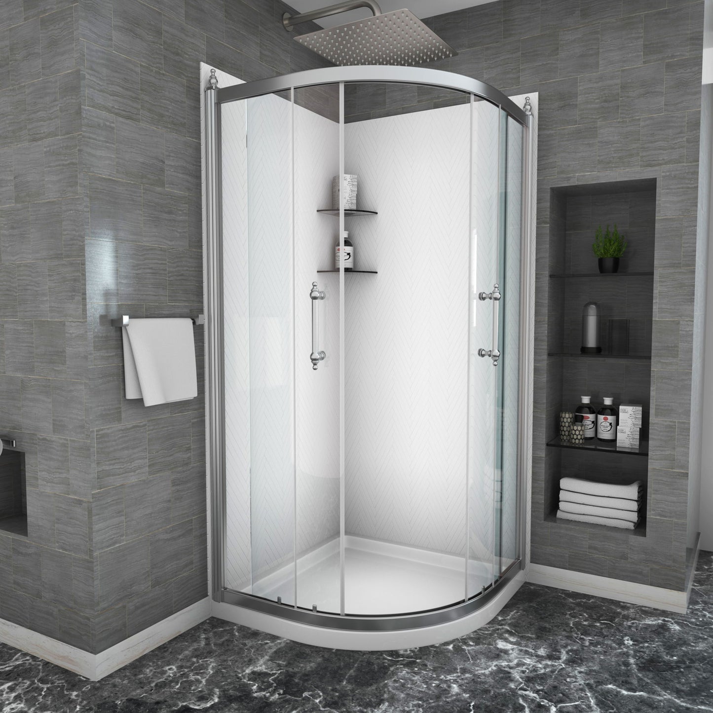 Framed Tub Shower Enclosure With Clear Tempered Glass