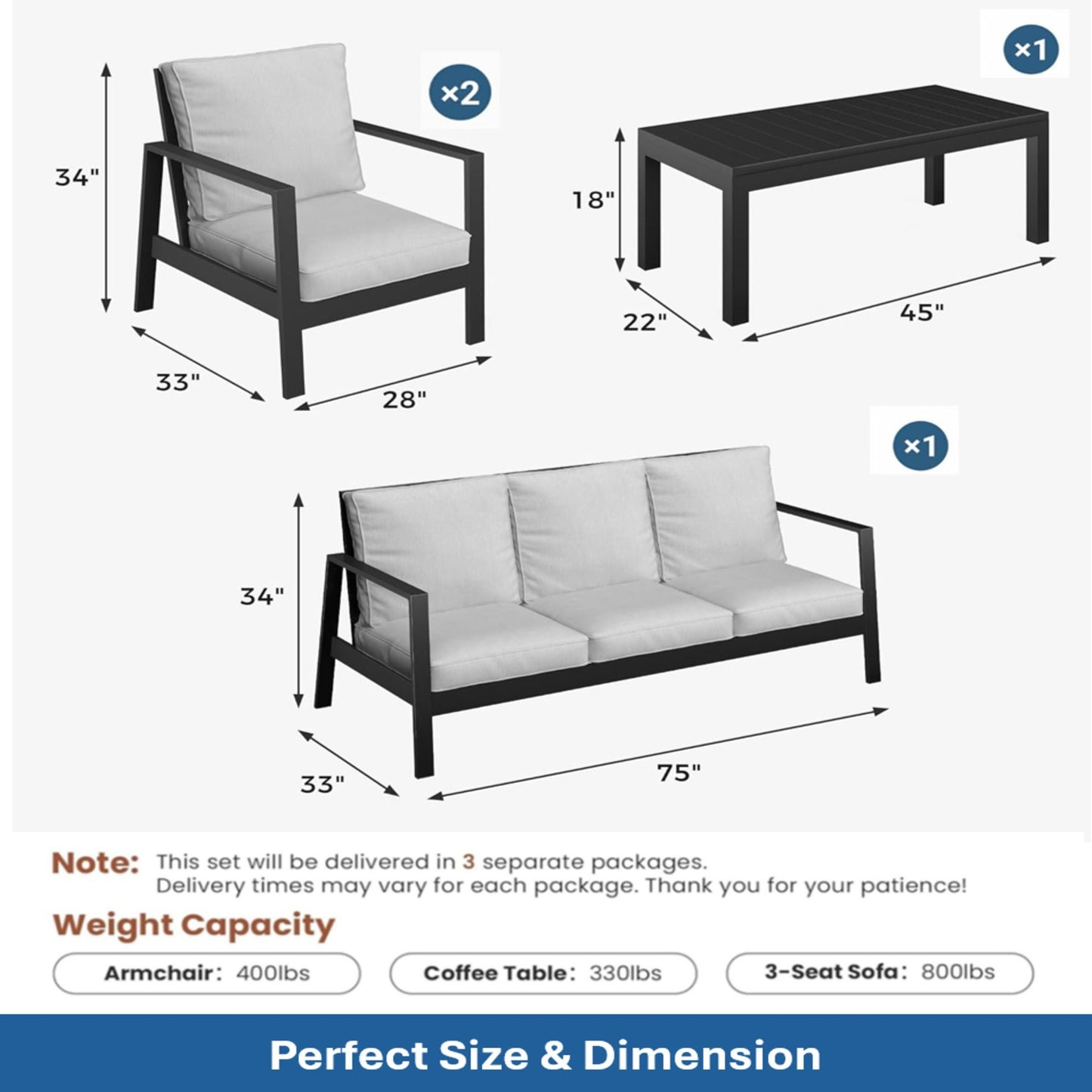 Modern 5 Seat Outdoor Patio Furniture Set With Coffee Table