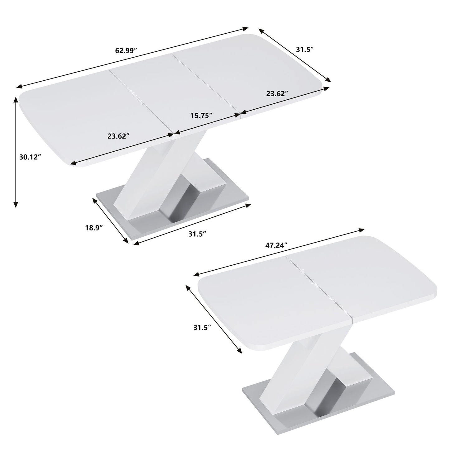 Rectangle Dining Table, Stretchable, X Shape Legs - White