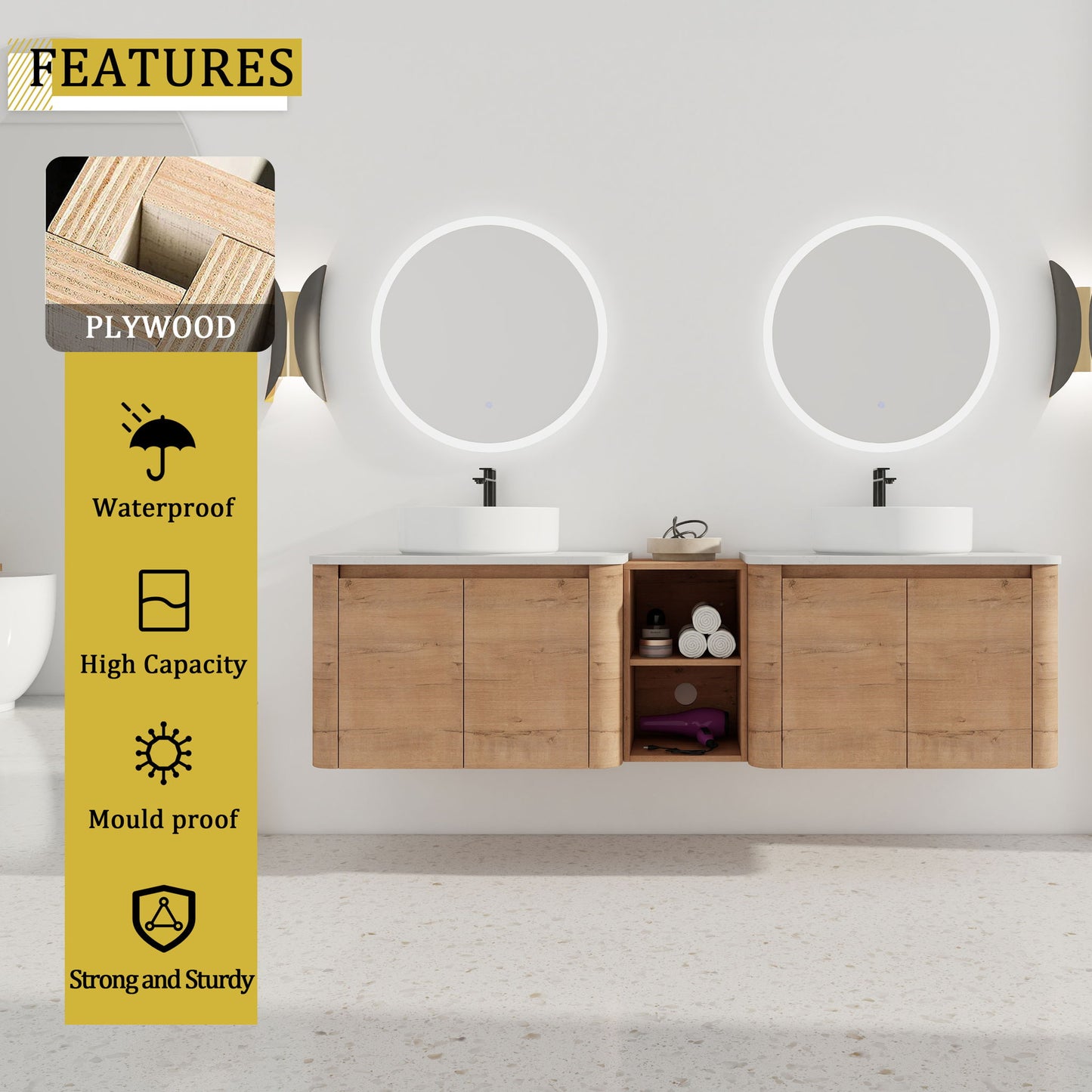 Wall Mounted Bathroom Vanity With Art Sink, 1 Storage Shelf, Soft Close Door