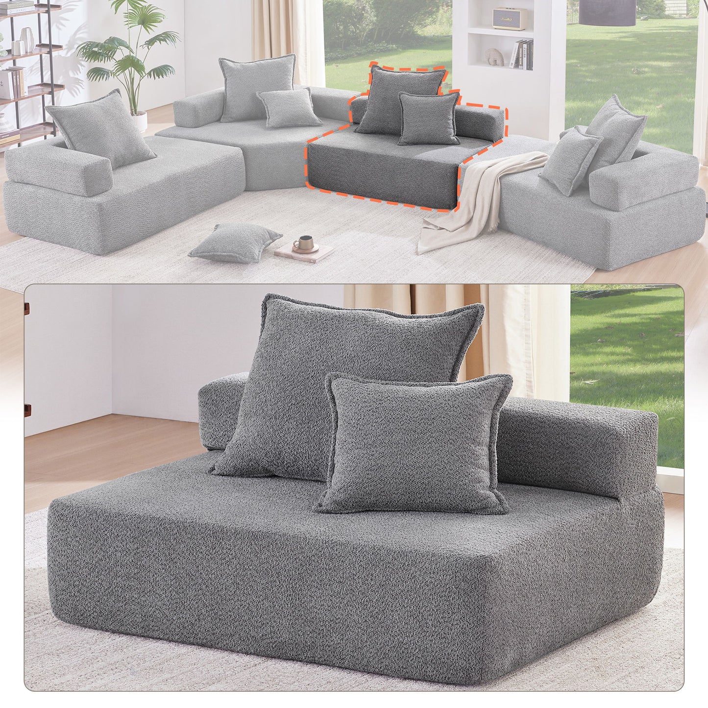 Frame For Oversized Modular U Shaped Sectional, Floor Couch Convertible Compressed Couch Spacious Foam Filled Sofa
