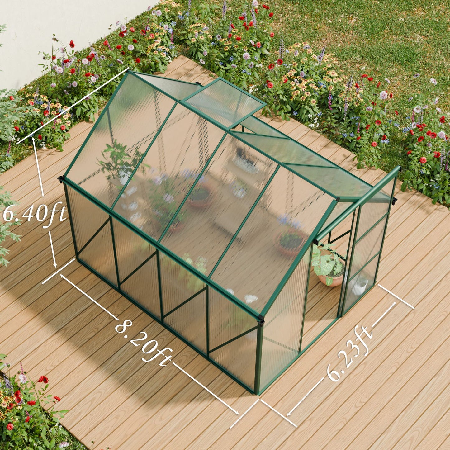 Polycarbonate house Raised Base And Anchor Aluminum Heavy Duty Walk-In houses For Outdoor Backyard In All Season