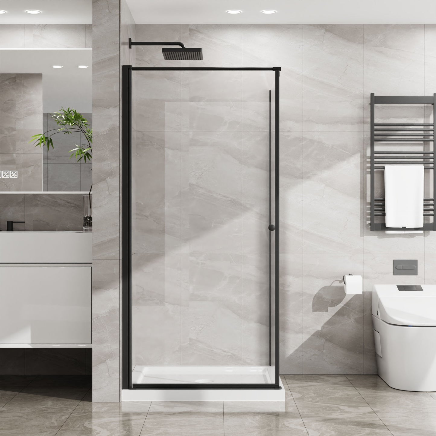 Goodyo - Frameless Corner Shower Door - Matte Black