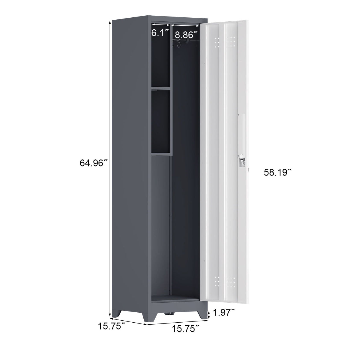 Broom Storage Cabinet, 65" Narrow Slim Utility With Hooks And Shelves, Heavy-Duty Construction - White