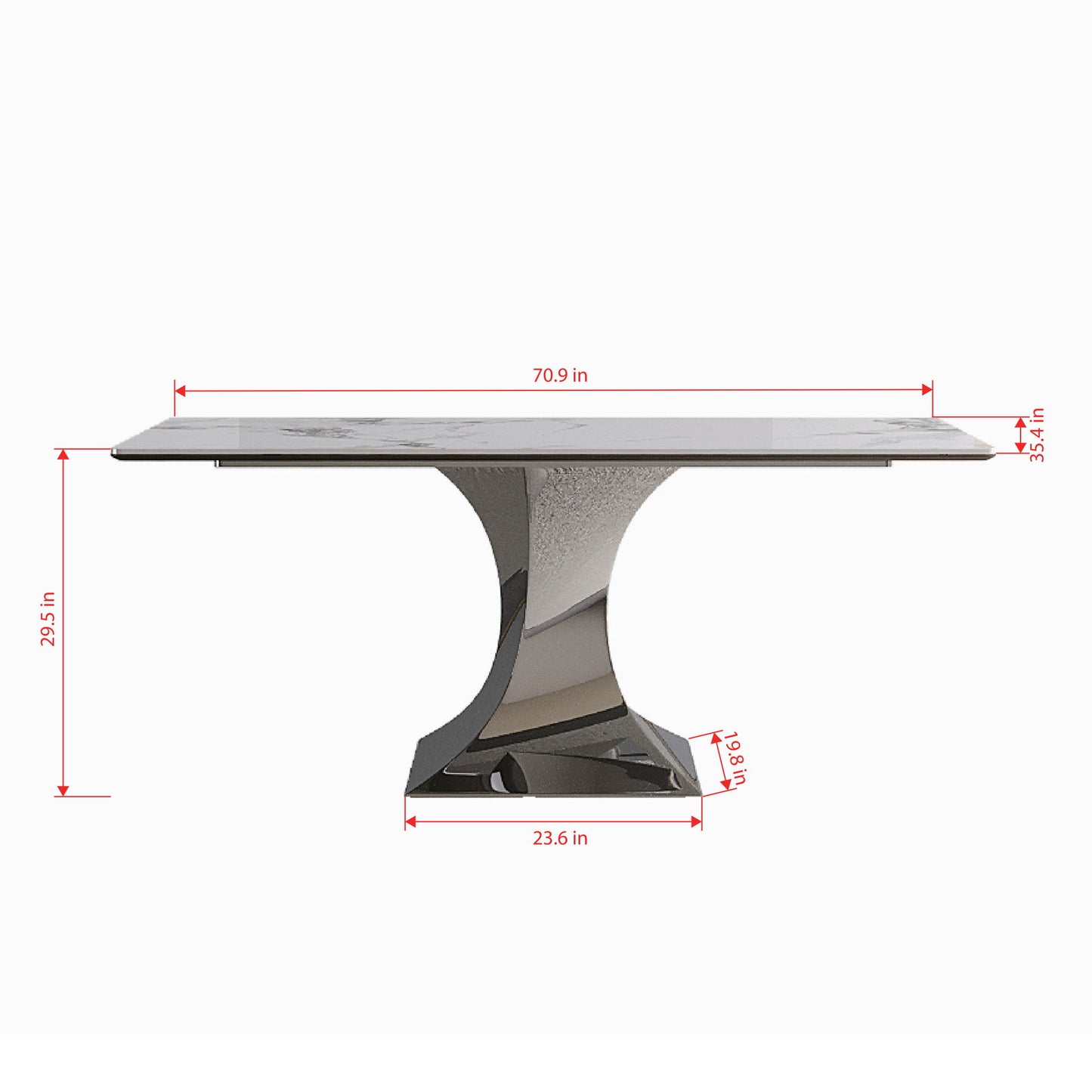 Modern Rectangular Dining Table For 6 - 8, Plated Hourglass Base