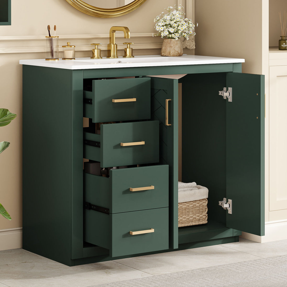 Bathroom Vanity With Sink Combo, Storage Cabinet, Freestanding Set With 3 Drawers & Soft Closing Doors