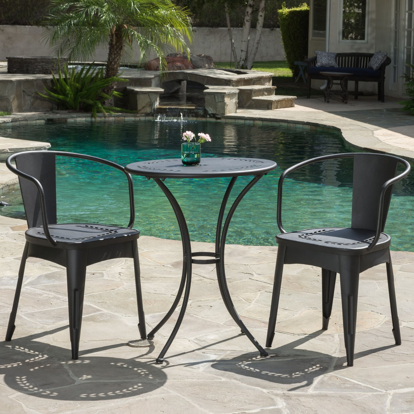 Ambrosia - 3 Piece Bistro Set With Leaf Motifs Top And Seat
