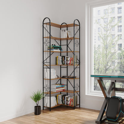 Industrial Style Corner Bookshelf With Thickened Iron Frame