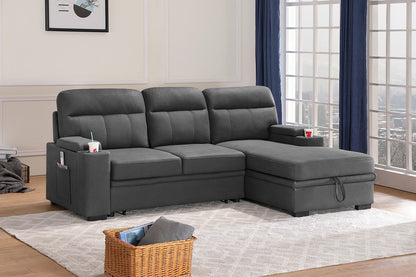 Kaden - Sleeper Sectional Sofa Chaise With Storage Arms And Cupholder