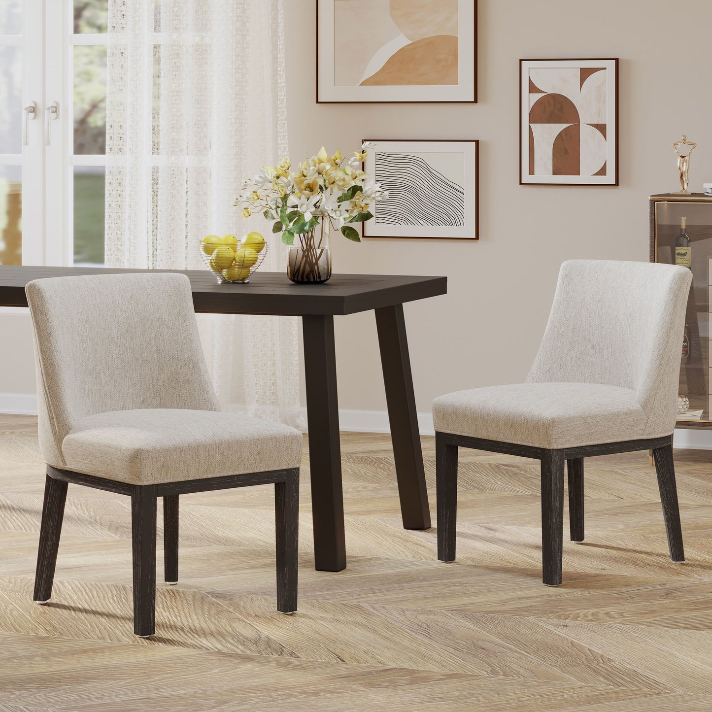 Modern Dining Chair With Durable Fabric Upholstery And Sturdy Wooden Frame (Set of 2)