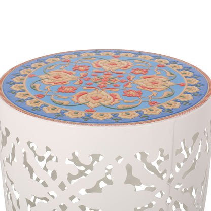 Airy - Outdoor Side Table With Lace Cut Design And Metal Frame