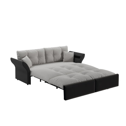 Queen Pull Out Sofa Bed, 3 In 1 Convertible Sleeper Tufted With 2 Soft Pillows