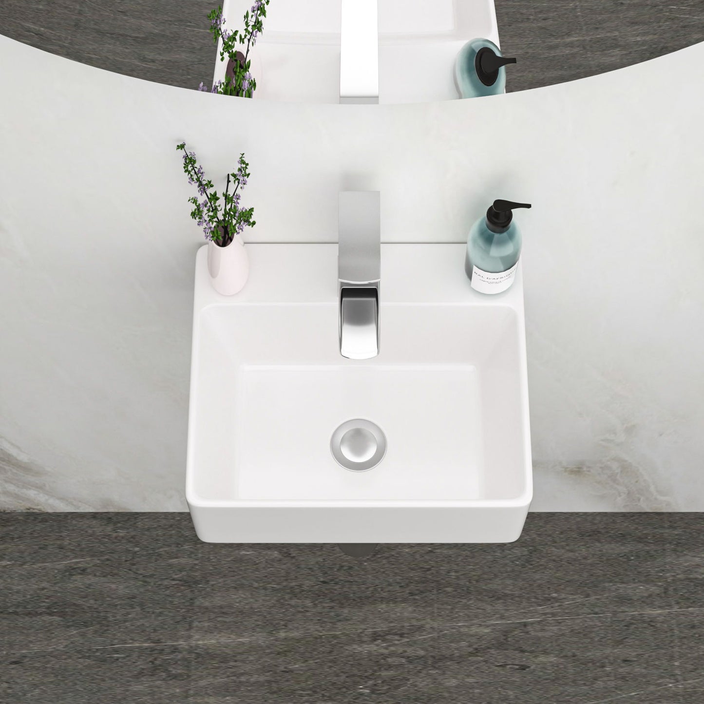 Ceramic Rectangle Wall Mount Bathroom Sink With Single Faucet Hole