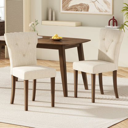 Modern Indoor Wood Dining Set With Chairs And Table, Rubber Wood, 6 Piece - Cream / Walnut