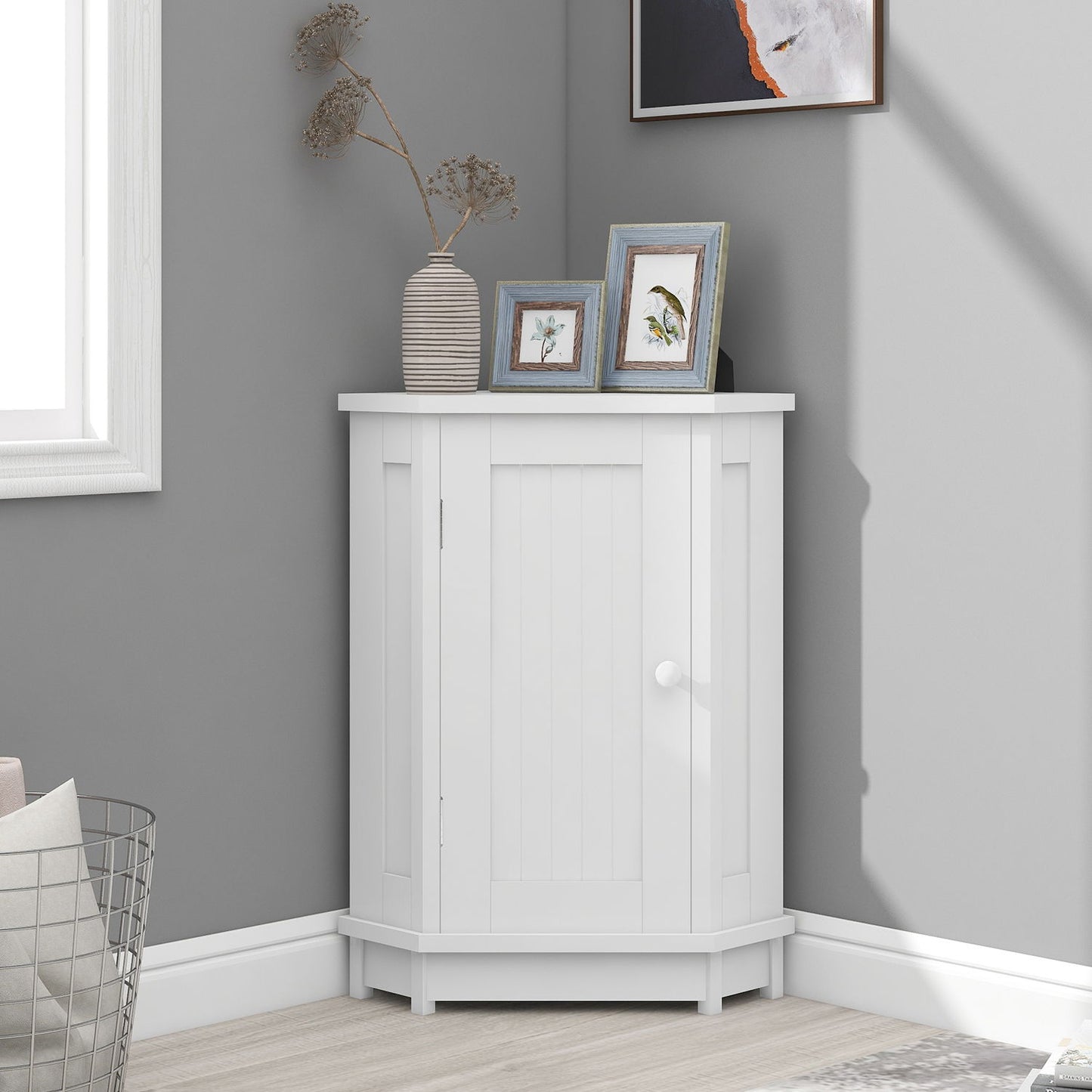 Bathroom Cabinet Triangle Corner Storage Cabinet With Adjustable Shelf Modern Style
