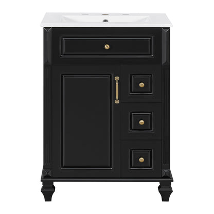 Freestanding Bathroom Vanity With Sink, 3 Drawers & Flip-Out Drawer