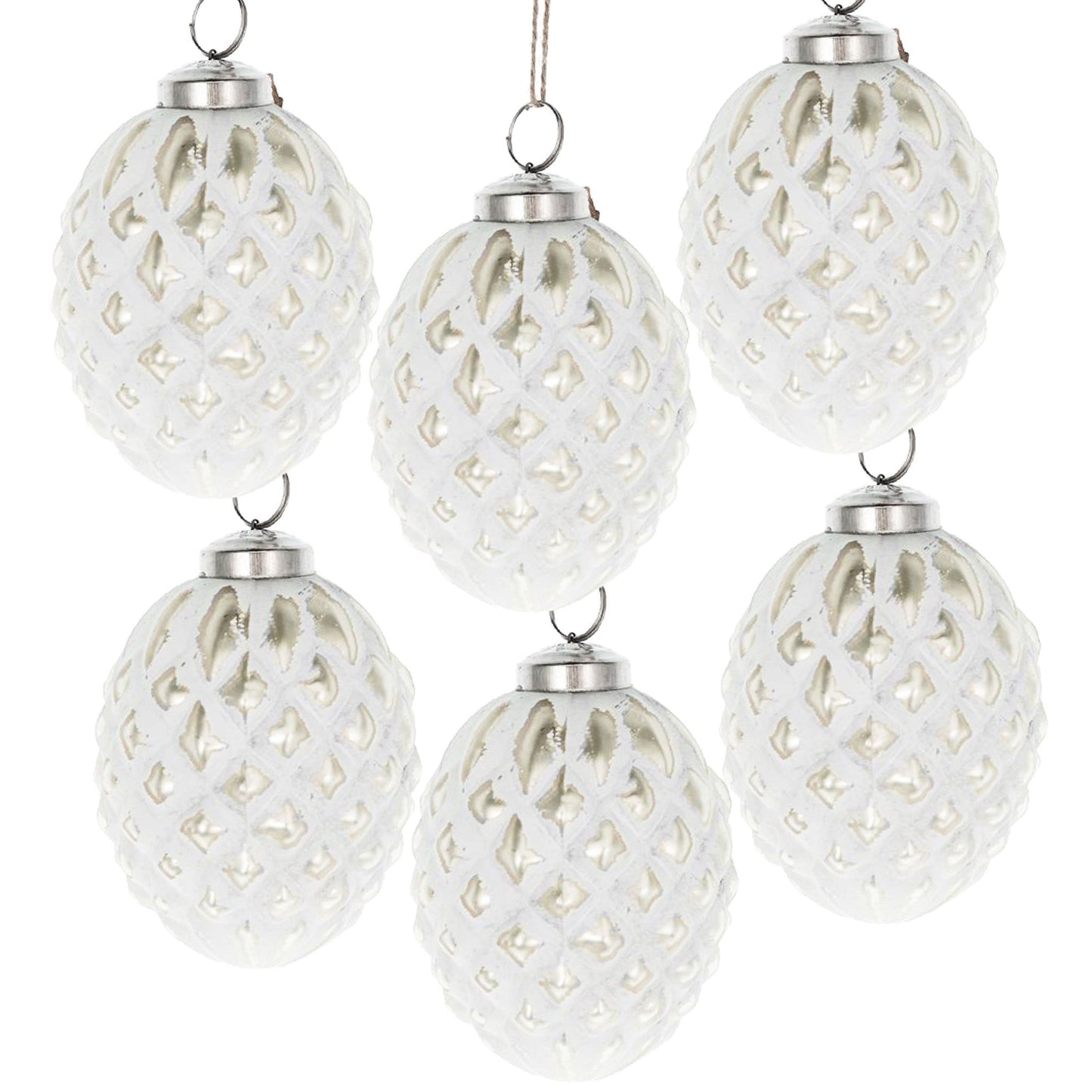 Christmas Ball Ornaments, Glass Decorative Hanging Ball Christmas Tree Ornaments, For Holiday Party Decorations (Set of 6) - White