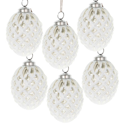 Christmas Ball Ornaments, Glass Decorative Hanging Ball Christmas Tree Ornaments, For Holiday Party Decorations (Set of 6) - White