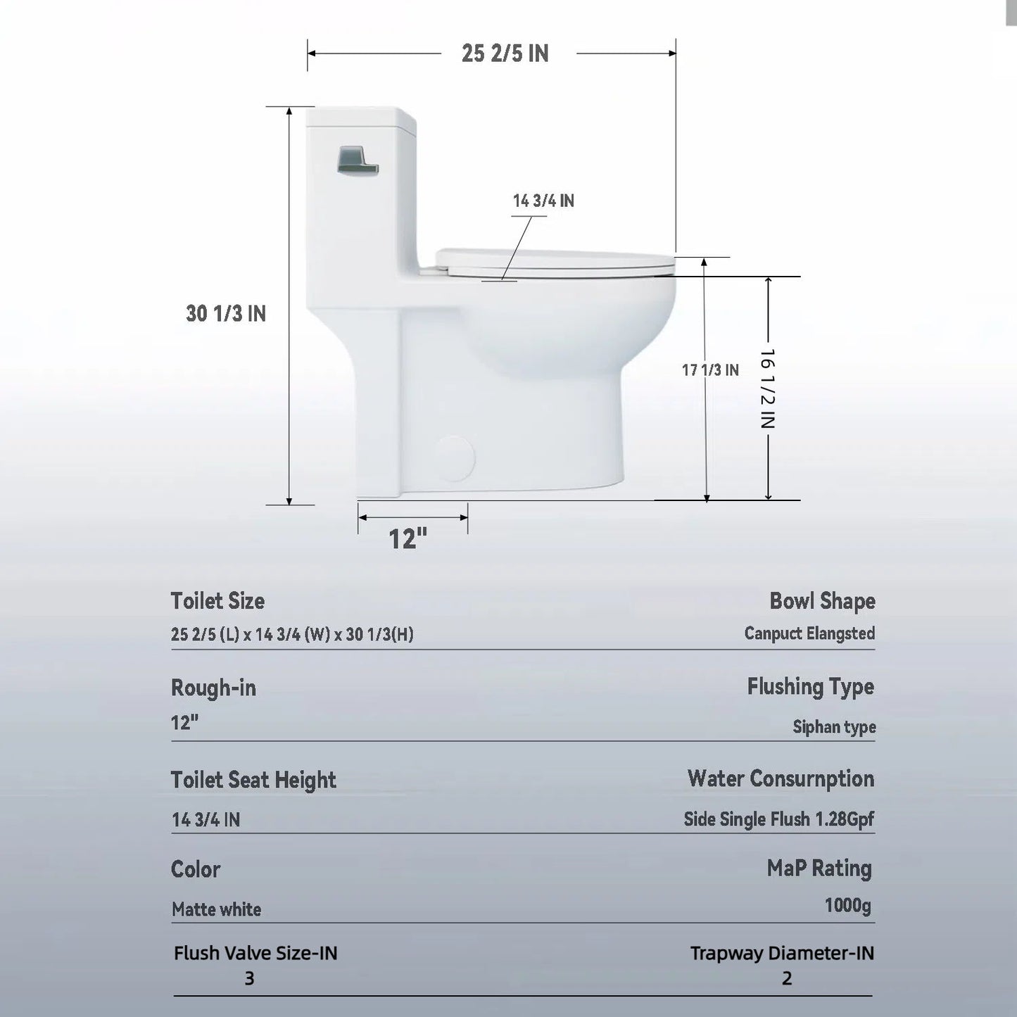 Gloss Tornado Flush 1 Piece Elongated Toilet With Siphonic Side Press, ADA Comfort Chair Height - Gloss White