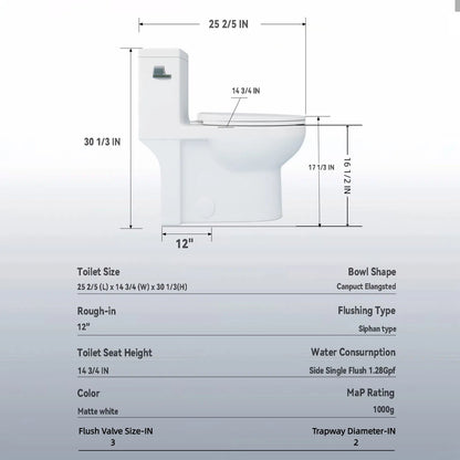 Gloss Tornado Flush 1 Piece Elongated Toilet With Siphonic Side Press, ADA Comfort Chair Height - Gloss White