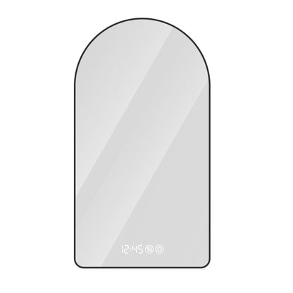 Modern Arched LED Bathroom Mirror With Time And Temperature Display, Anti Fog, Dimmable Light - Black