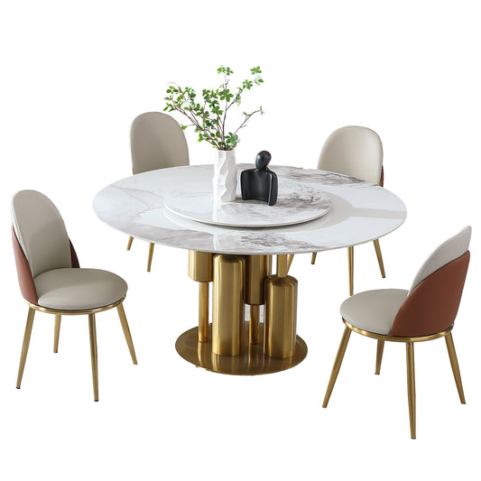 Round Stone Burning Table, Modern Marble Dining Table With Chairs