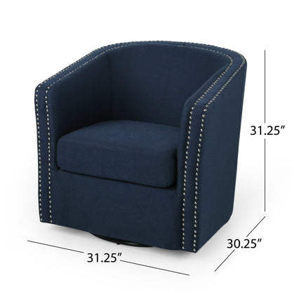 Modern Upholstered Swivel Club Chair With Nailhead Trim
